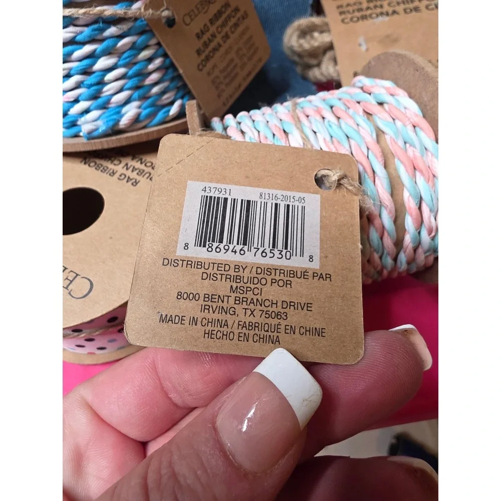 Celebrate It Rag Ribbon Garland Twine Lot Farmhouse Country Fresh Milk Sign NEW‎